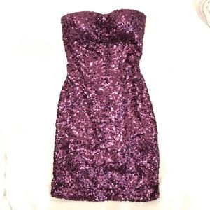 Purple sequin strapless mini tube dress sequence